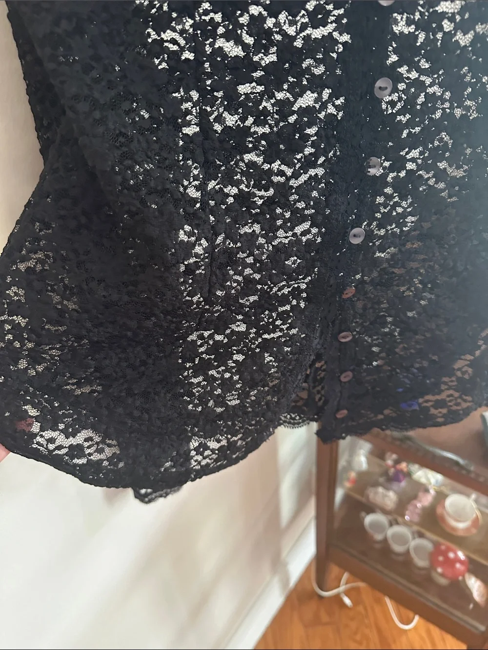 Free People Black Floral Lace Button-Front Cardigan